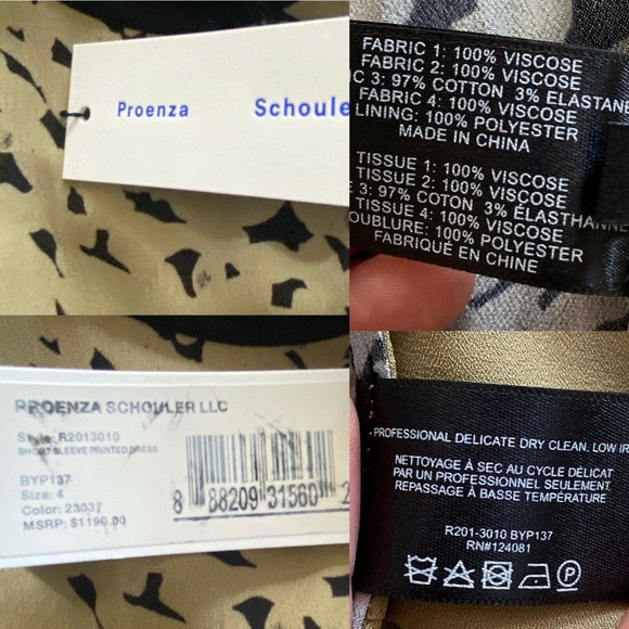 PROENZA SCHOULER Cape Dress Inky Leopard Print Short Sleeve Combo Black Tan 4 - Picture 8 of 12